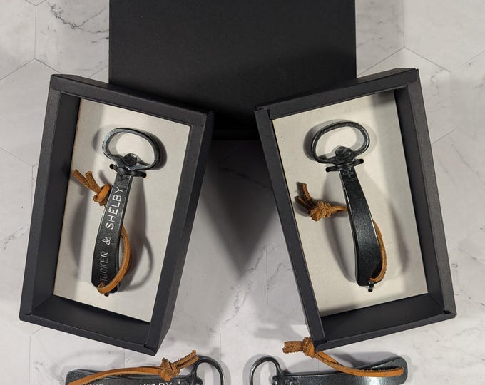 Personalized Bottle Opener -Hand Forged with Leather Lanyard - Beer Enthusiast Gift - Groomsman Gift