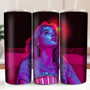 Neon Movie Theater Girl 20oz Skinny Tumbler Wrap, Cinema Date Night Sublimation, Retro 80s Neon Y2k Art, Blonde Girl DIGITAL DOWNLOAD