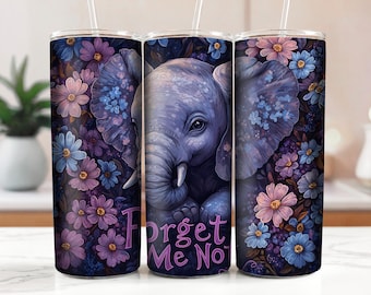 Forget Me Not Elephant Tumbler Wrap, Alzheimers Awareness Tumbler, Dementia Awareness, Whimsical 20oz Skinny Tumbler DIGITAL DOWNLOAD