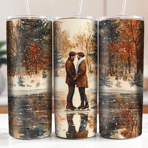 Winter Gay Romance Tumbler Wrap, Iceskating Lovers, Men Holding Hands, Cute Boyfriend Gift, LGBT Gift, 20oz Skinny Tumbler DIGITAL DOWNLOAD