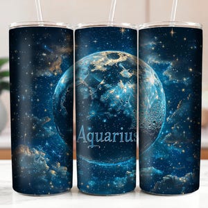 Aquarius Moon and Clouds 20oz Skinny Tumbler Wrap, Zodiac Galaxy Design, Astrology Sublimation PNG, Astrology Witch Vibes DIGITAL DOWNLOAD