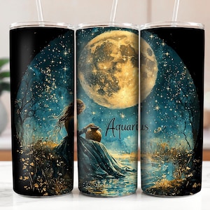 Aquarius Beautiful Black Woman 20oz Skinny Tumbler Wrap, Zodiac Design, Astrology Sublimation PNG, Astrology Witch Vibes DIGITAL DOWNLOAD