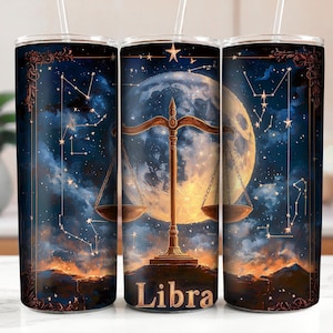 Libra Zodiac Tumbler Wrap, Celestial Libra Constellation, Night Sky Art, Grand Millennial Horoscope, 20oz Skinny Tumbler DIGITAL DOWNLOAD