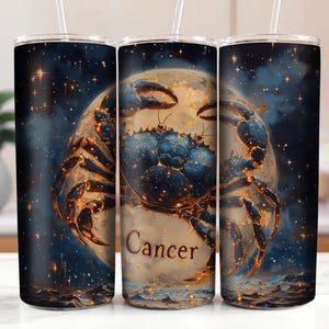 Zodiac Crab Cancer Design, Star Sign, Full Moon and Starry Sky, Blue and Gold Mystical, Astrology 20oz Skinny Tumbler DIGITAL DOWNLOAD