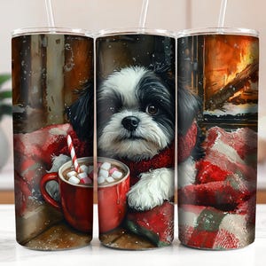 Black and White Shih Tzu Tumbler Wrap, Doodle Dog Christmas Tumbler, Dog Lovers Gift, New Puppy Gift, 20oz Skinny Tumbler DIGITAL DOWNLOAD