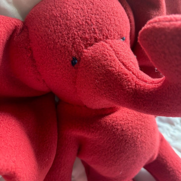 Red Baby Elephant Handmade Stuffed Animal Washable Soft Plush Toy Travel Toy Plushie No Buttons Soft and Cuddly Joey the Red Elephant