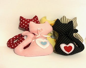 Handmade Cat Silhouette Shaped Pillow: Stuffed Plushie, Feline Home Decor Black Red PInk Yellow