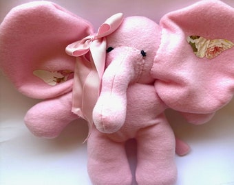 Handmade Pink Fleece Elephant Plushie: Coquette Bow Stuffed Animal