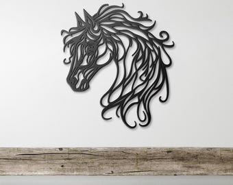 Metal Horse Wall Art for Farmhouse Decor - Rustic Minimalist Animal Sign for Living Room, Country Style Metal Horse Decoration 11 in