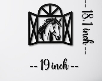 Horse Metal Wall Art, Barn Window Horse Decor, Equestrian Metal Wall Hanging, Rustic Farmhouse Animal Art, Western Horse Lover Gift 19 inch