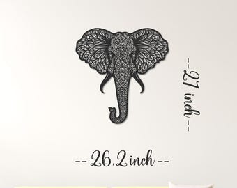 Elephant Head Metal Wall Art – 27" 3D Floating Animal Decor – Modern Elephant Wall Sculpture – Black Metal Home Office Wall Hanging