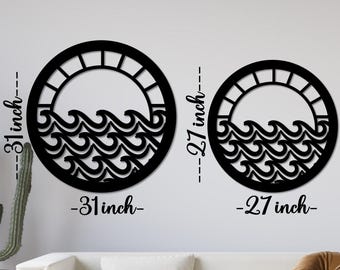 Tropical Beach Sunset Metal Wall Sculpture | Coastal Paradise Metal Art | Modern Tropical Home Décor | Sun and Waves Wall Hanging