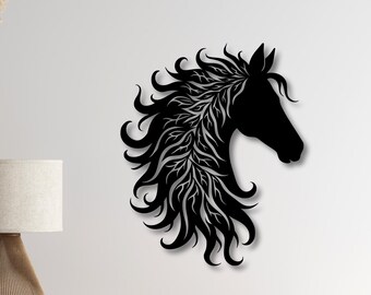 Metal Horse Head Wall Decor, 27” Rustic Western Horse Wall Art, Wild Horse Silhouette, Farmhouse Animal Wall Hanging, Steel Home Decor