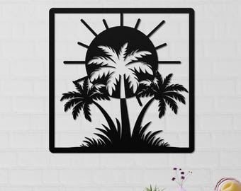 Metal Palm Tree Art, Palm Tree Wall Art, Tropical Metal Art, Coastal Tree Wall Art, 27 inches Beach Metal Art, Tropical Tree Art
