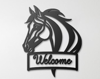 Horse Head Monogram , metal welcome  Sign | Equestrian Wall Decor | Custom Farmhouse Wall Hanging, 4 sizes,
