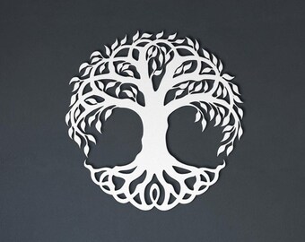 Tree of Life Metal Wall Decor, 70 cm - 27 '' Spiritual Home Decor, White Metal Tree Wall Sign, Nature Wall Art