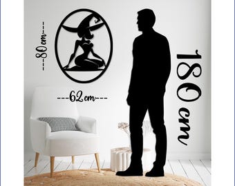 Metal Wall Decor for Night Club Businesses , 80 cm height Hot Witch Metal Art, Halloween Witch Silhouette, Charming Halloween Wall Sign