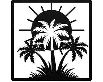 Metal Palm Tree Wall Decor , Tropical Palm Tree Metal Art , Outdoor Palm Tree Decor Sign , Coastal Wall Art for Beach House, 19 inches