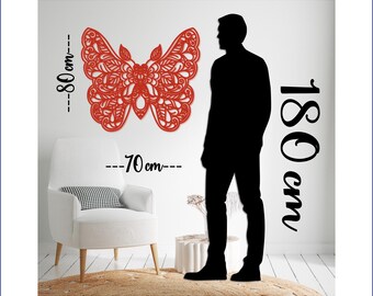 Butterfly Metal Wall Art Decor, 50 cm wide Intricate Butterfly Design,  Outdoor Indoor Wall Hanging, Red Butterfly Wall Art