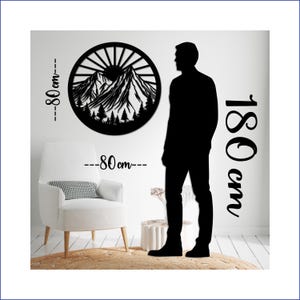 Decorazione murale in metallo con montagna, decorazione rustica con foresta di pini, decorazione murale in metallo, silhouette di scena di montagna disponibile in 4 misure: 11, 19, 27, 31 pollici