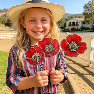 California Poppy Set of 6 Stained Glass Flowers-gift for her-Home decor-Birthday gift-Poppy flower decor-Faux Flower-artificial glass flower