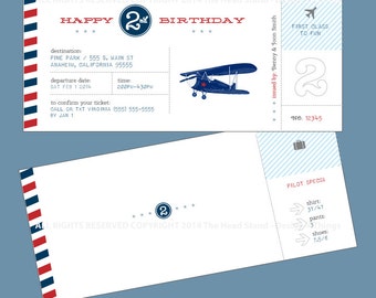 Vintage Airplane Party / Themed Personalized Birthday Party Invitation / PDF File