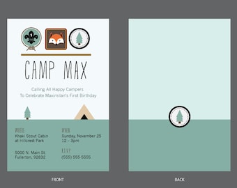 Camping Themed Personalized Birthday Party Invitation / Moonrise Kingdom / Outdoors / PDF File