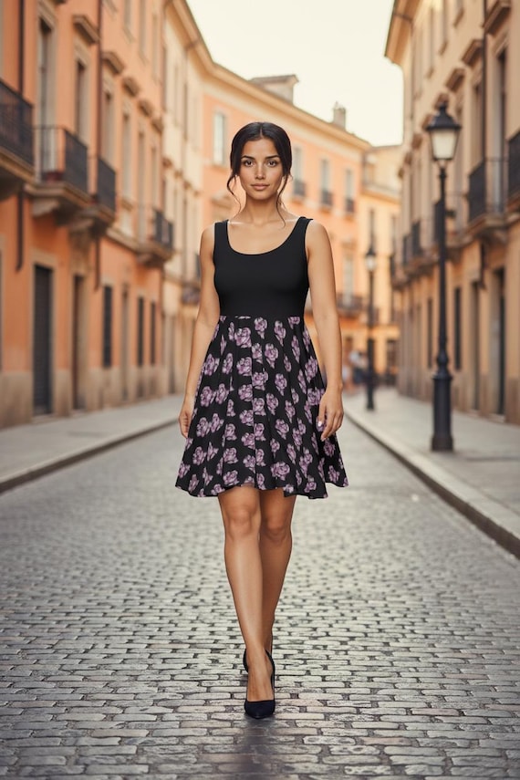 Lavender Rose Skater Dress: Sleeveless Floral Summer Fashion Lavender Rose Skater Dress: Sleeveless Floral Summer Fashion