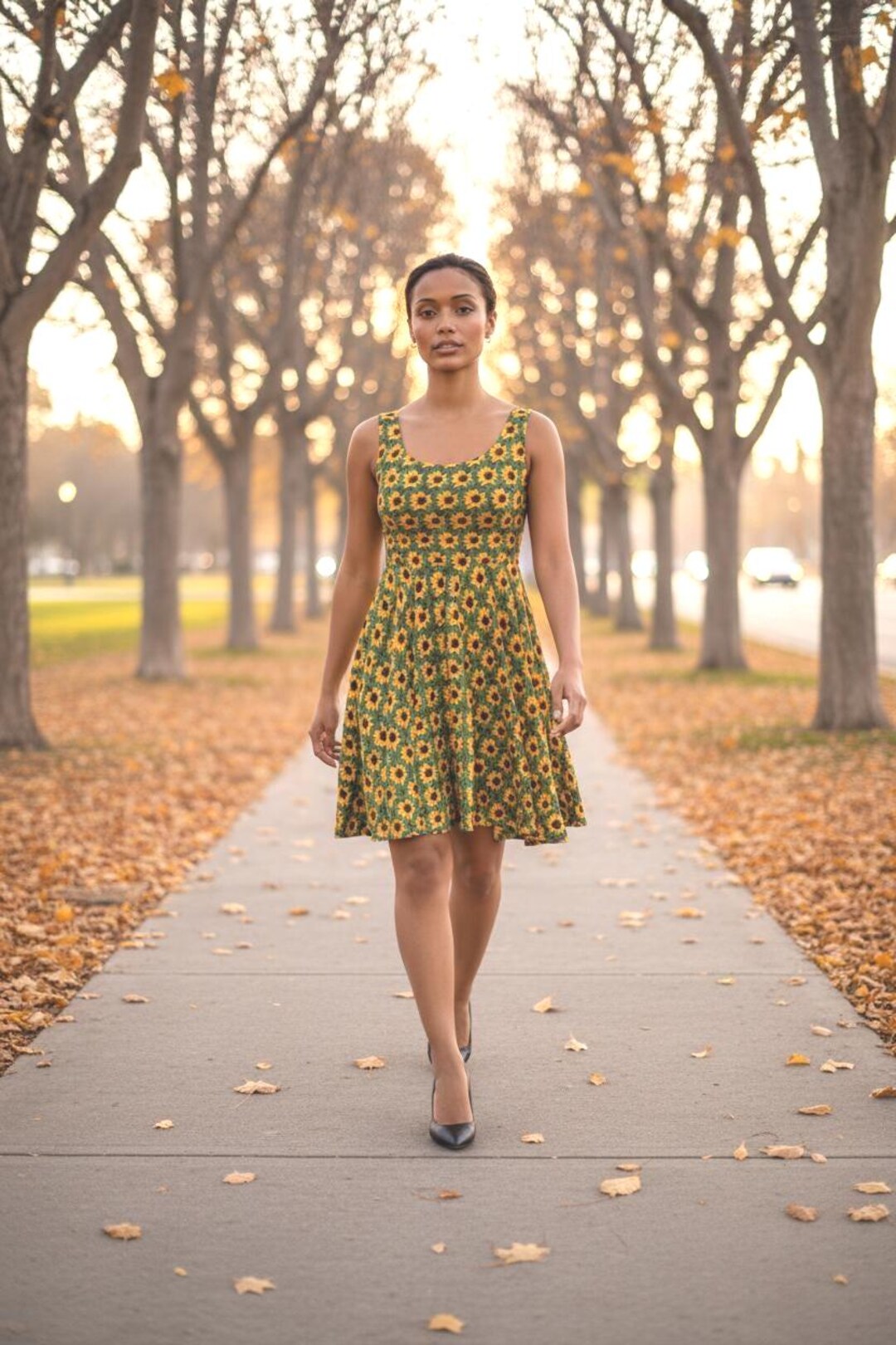 sunflower skater dress Sunflower Skater Dress: Floral Print, Lightweight Loungewear