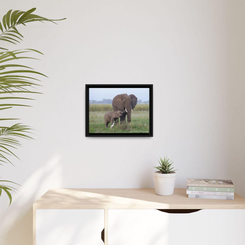 Elephant Family Photo: African Savanna Framed Canvas Print Wall Decor ...