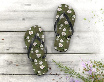 Chanclas blancas con estampado floral, sandalias de playa con estampado de flores tropicales