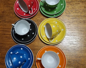 Vintage Trio. Polka Dot Tea Cup, Saucer & Side Plate Set. 1950s Fine China. Made in Japan