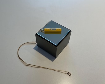 Vintage Yellow LCD Quartz Watch Necklace. Gold Tone Remy Pendant
