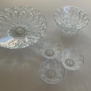Vintage Clear Depression Cut Glass Bowls Assorted Sizes. 1980s Serving Bowls