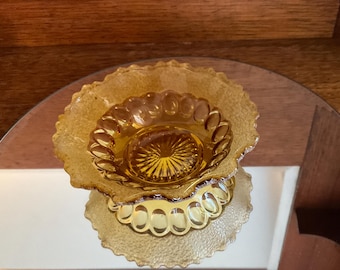 Vintage Small Frosted Amber Glass Bowls / Trinket Dish. 1950s Depression Glass Art Deco Servingware
