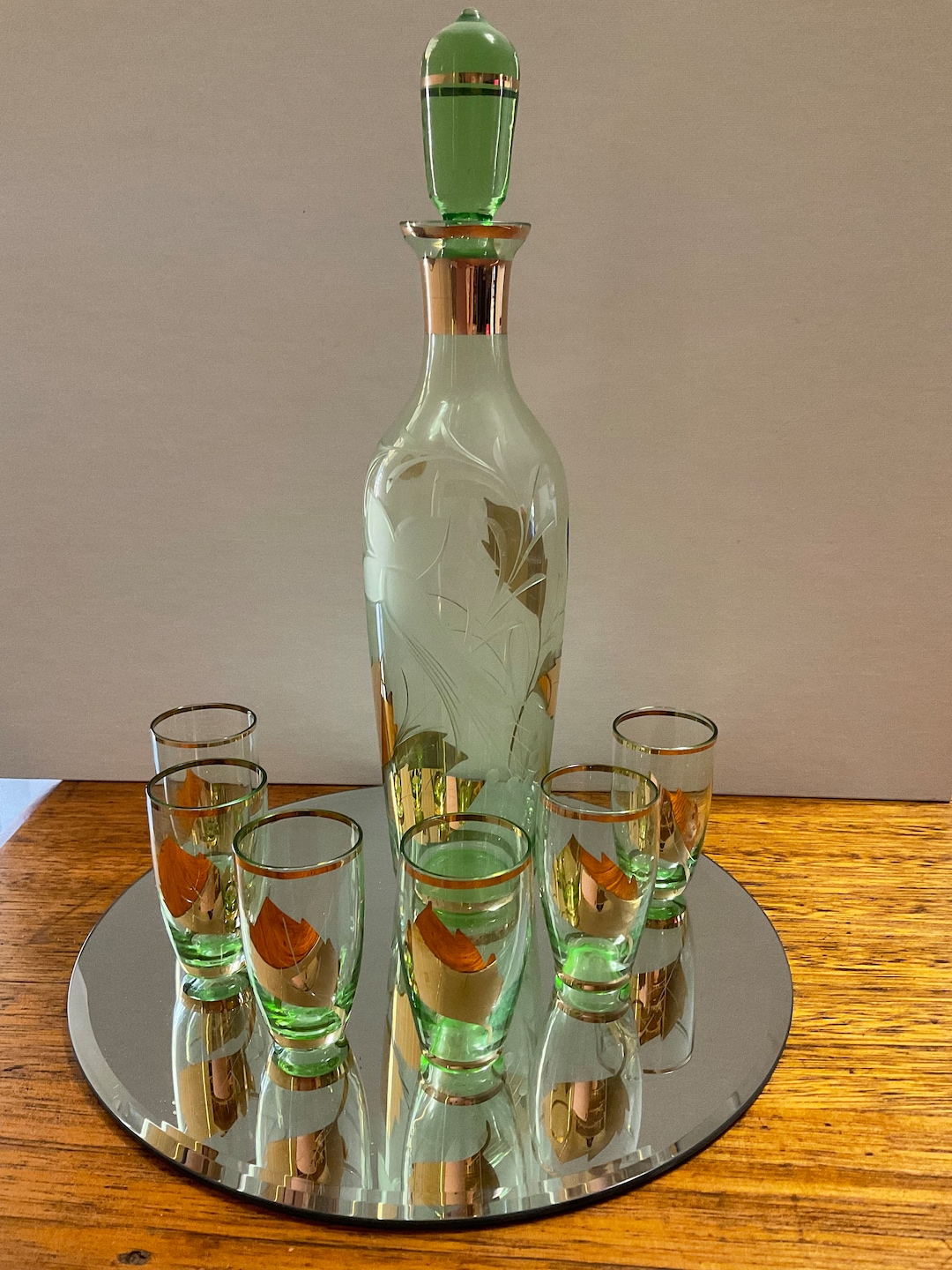 Vintage Green Glass Decanter