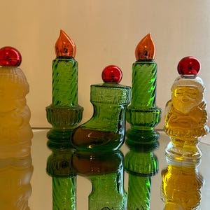 Vintage Avon Perfume Bottles. Assorted Christmas Themed Glass Bottles. Avon Collectable. Christmas Candle, Jolly Santa, Xmas Stocking, Angel