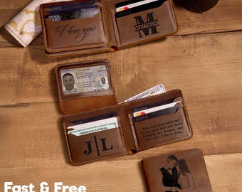 Personalized Minimalist Trifold Wallet for Men: Custom Engraved Gift for Dad, Boyfriend, Husband