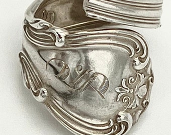 Anello cucchiaio a spirale Argento sterling Gioielli in argenteria di recupero vintage Ornato S Monogramma