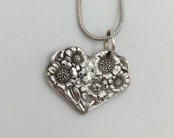 Heart Necklace Pendant Vintage Reclaimed Silverware Jewelry