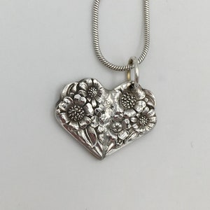 Heart Necklace Pendant Vintage Reclaimed Silverware Jewelry image 1