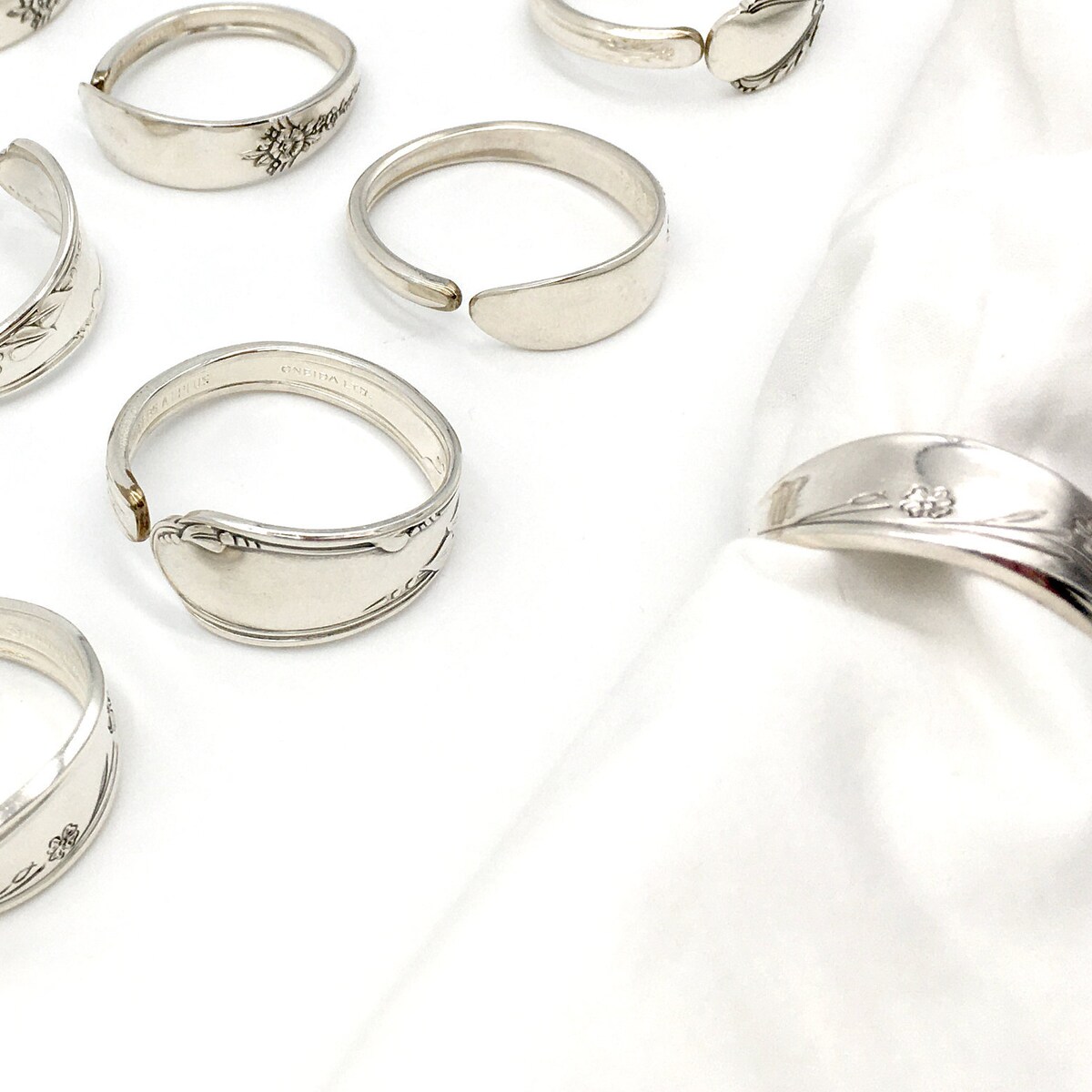 Set of 8 Napkin Rings - Vintage Reclaimed Silverware