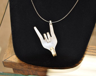 Rock On Fork Necklace Pendant Vintage Reclaimed Silverware Jewelry