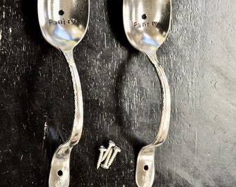 Spoon Door Pull Custom Letter Word Stamped Tablespoon Vintage Reclaimed Silverware