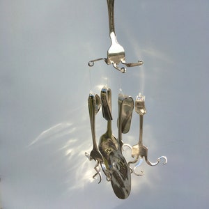 Beautiful Spoon and Fork Wind Chime made with Antique Silverware Fun Funky Swirls