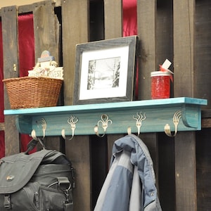 5 Fork Hook Coat Rack with Shelf made from solid wood and Vintage flatware Recycled Silverware 32 inches long image 1