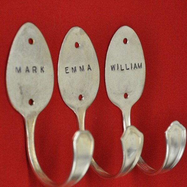 3 Personalized Tablespoon Hooks Vintage Reclaimed Silverware