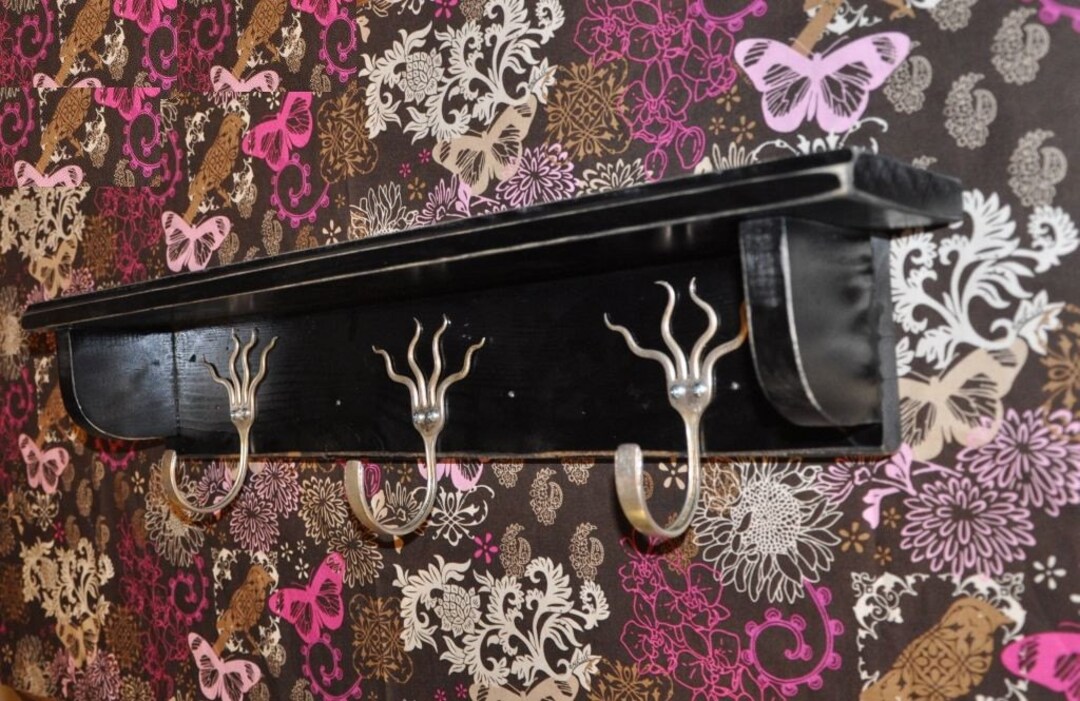 3 Funky Forks Coat Rack Shelf in Any Finish Recycled Silverware - Etsy
