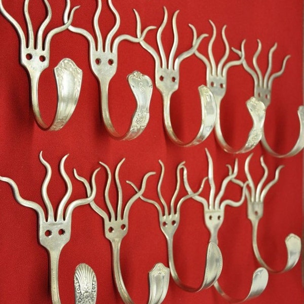 Silverware Coathooks Modern Decor Recycled art with forks Select A Quantity funky fun design handmade storage hanger