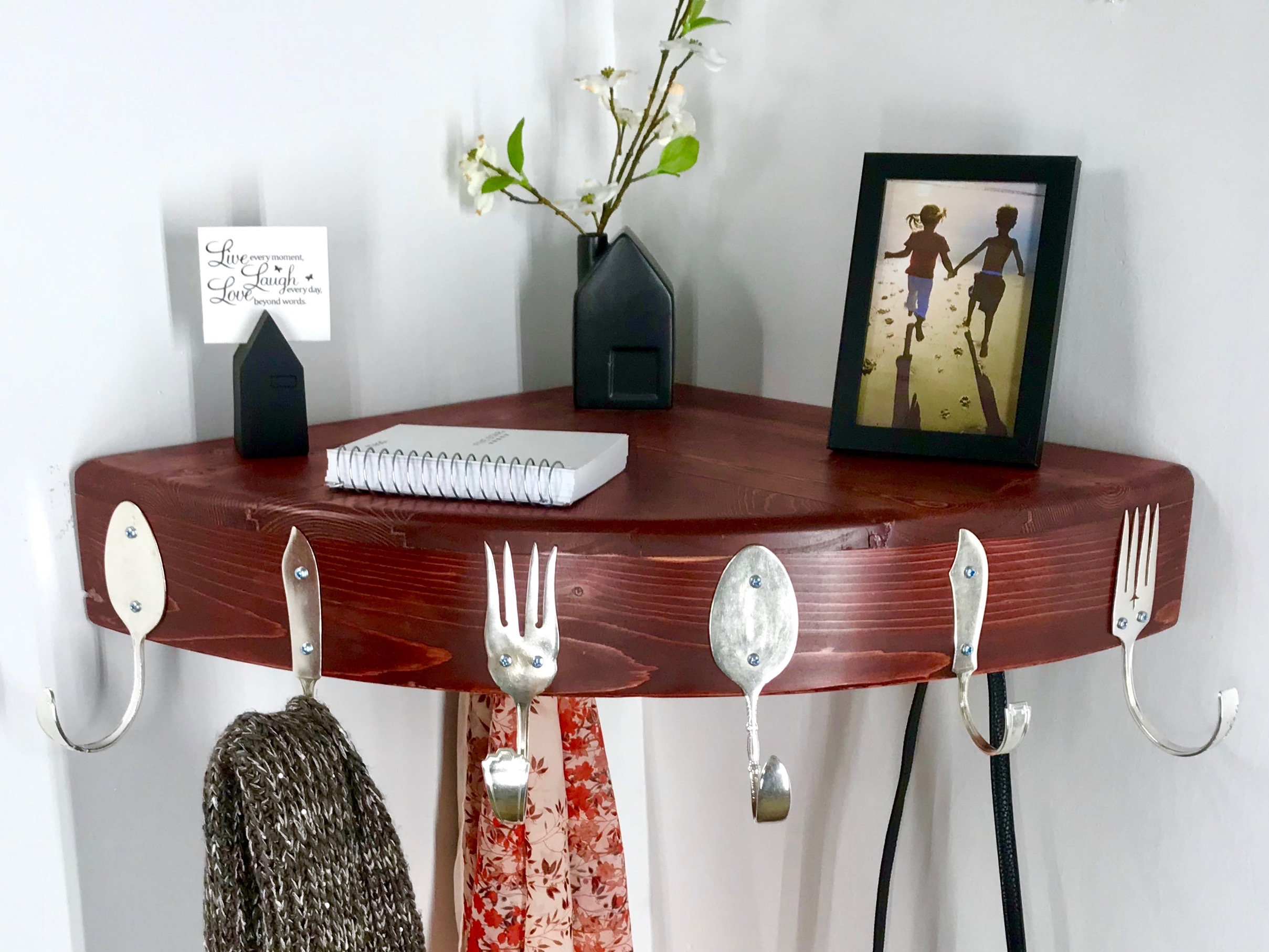 Beautiful 10 Hook Quarter Round Corner Shelf Made From 50